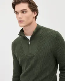 Long-Sleeve Half-Zip Mock-Neck Sweater