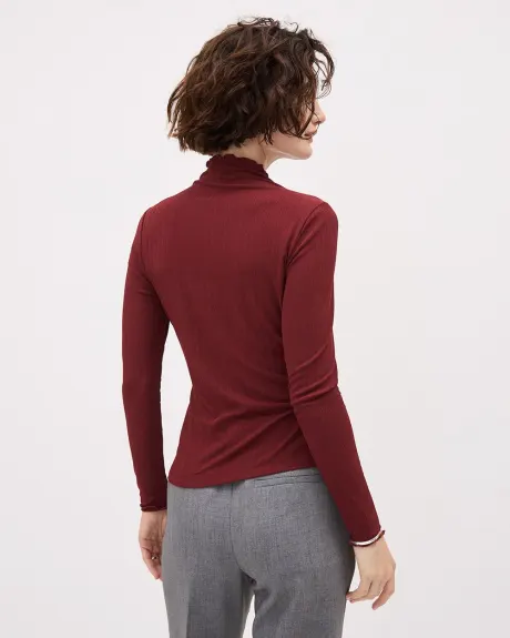 Long-Sleeve Mock-Neck Top with Lettuce Trims