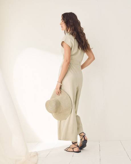 Sleeveless Wide-Leg Linen-Blend Jumpsuit