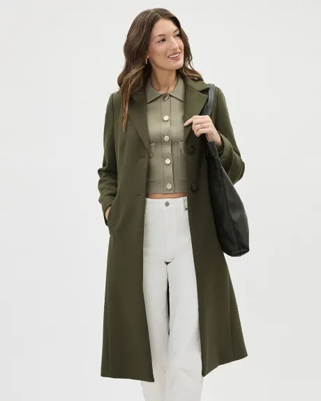 Manteau Long à Coupe Ajustée en Sergé