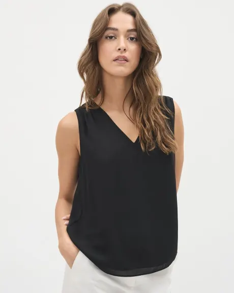 Camisole Froncée en Crêpe Soyeux à Col en V