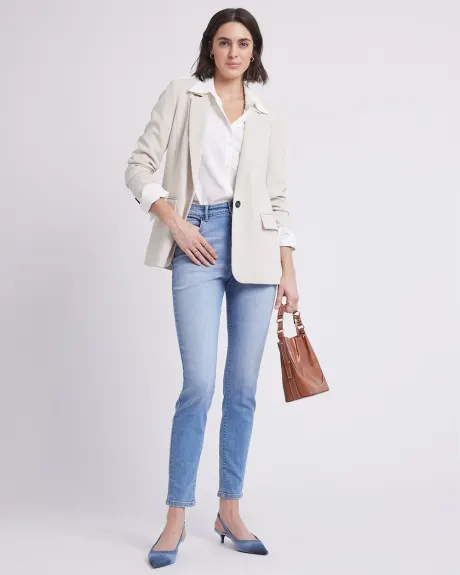 One-Button Long Crepe Blazer