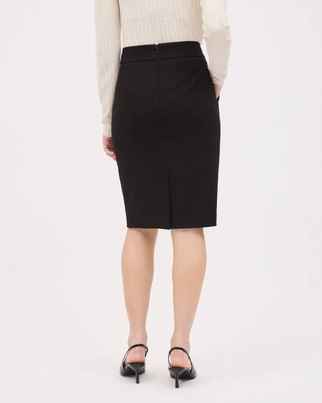 Black Twill Pencil Knee-Length Skirt