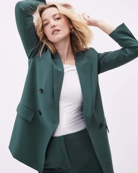 Dark Green Double-Breasted Loose Blazer