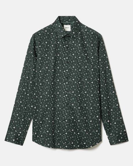 Tailored-Fit Dress Shirt with Foliage Print