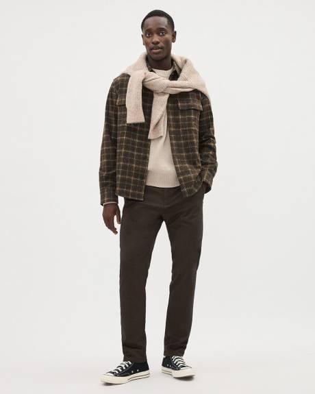 Long-Sleeve Plaid Brown Overshirt