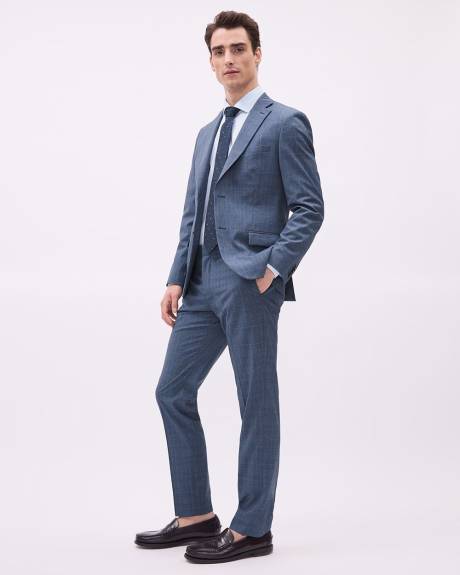 Slim-Fit Blue Checkered Suit Blazer