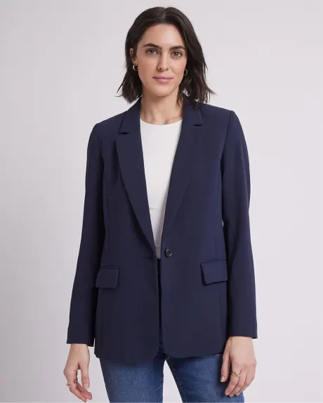 One-Button Long Crepe Blazer