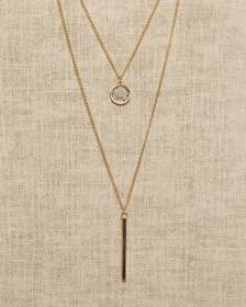 Double-Chain Necklace with Disc and Stick Pendants