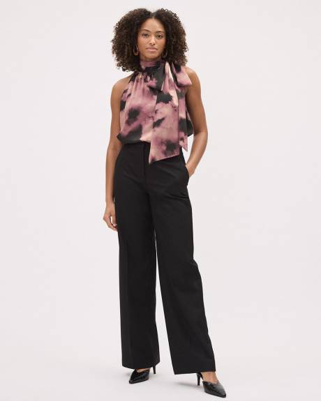 Sleeveless Halter-Neck Satin Blouse with Self-Tie