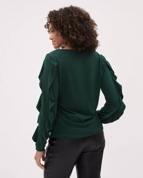 Long-Sleeve Boat-Neck Top with Ruffles