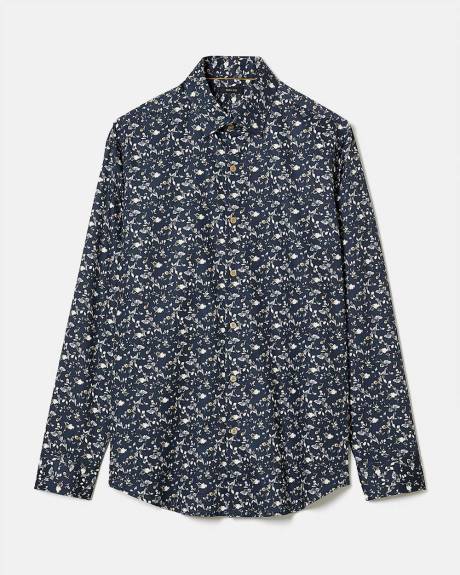 Chemise Habillée Marine à Coupe Ajustée avec Motif Floral