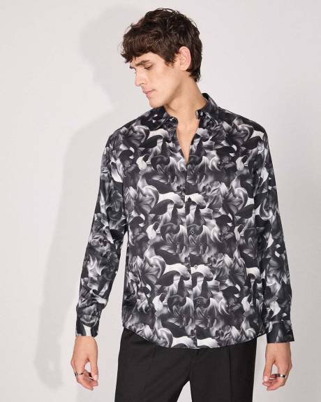 Regular-Fit Sateen Dress Shirt with Abstract Pattern