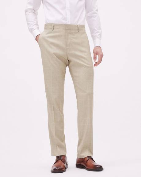 Pantalon de Complet Beige à Carreaux à Coupe Ajustée