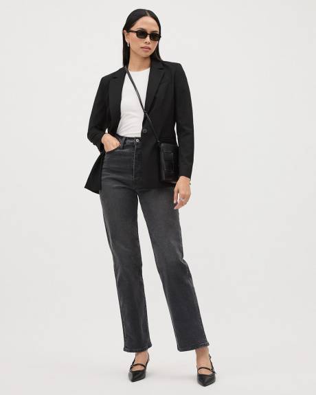 Black One-Button Wool-Blend Blazer