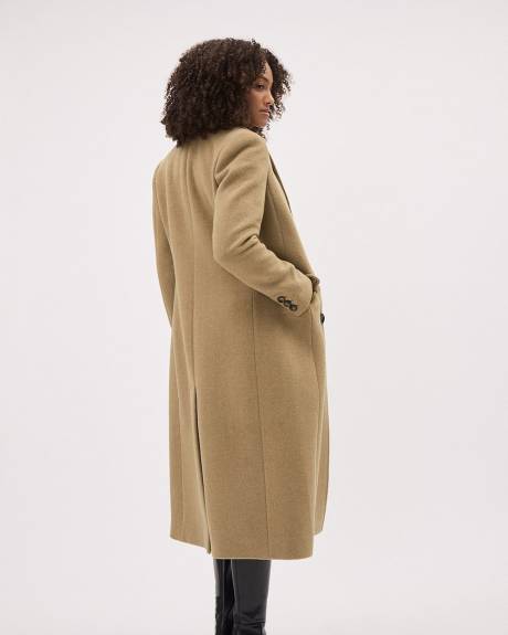 Manteau Long en Laine Unie à Boutonnage Double