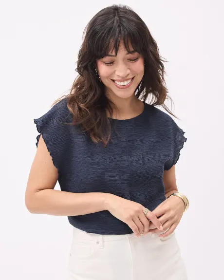 Extended-Sleeve Top with Boat Neckline and Lettuce Trims