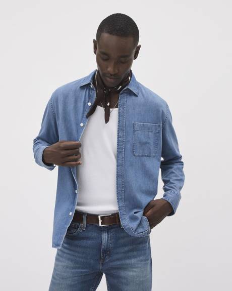 Chemise en Denim à Manches Longues avec Poche Poitrine