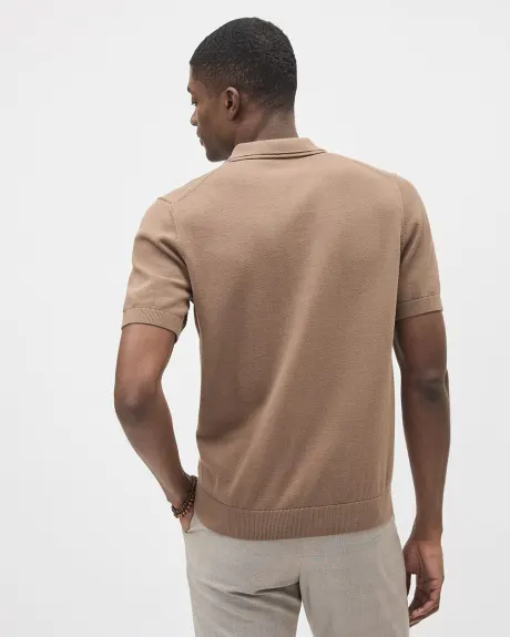 Short-Sleeve Cotton Polo Sweater with Johnny Collar