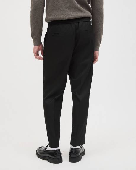 Pleated Solid Tapered-Leg Pant with Elastic Waistband