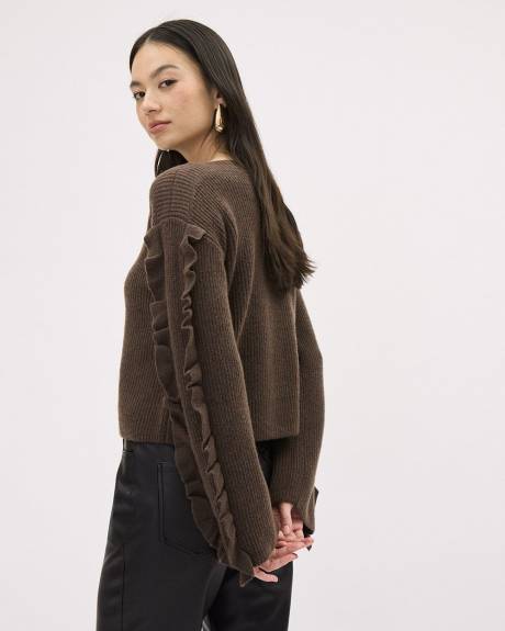 Long-Sleeve Boat-Neck Sweater with Frills