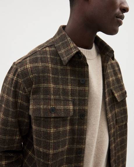 Long-Sleeve Plaid Brown Overshirt