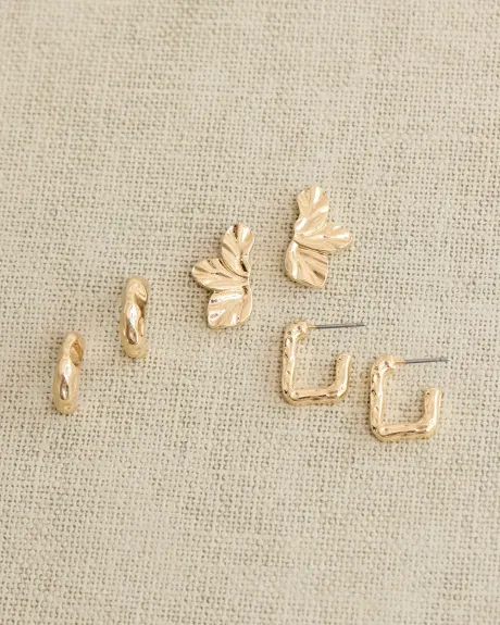 Small Hoops and Leaf Earrings - 3 Pairs