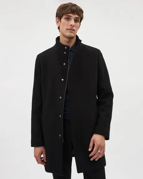 Classic Solid Mock-Neck Wool Coat with Dickey