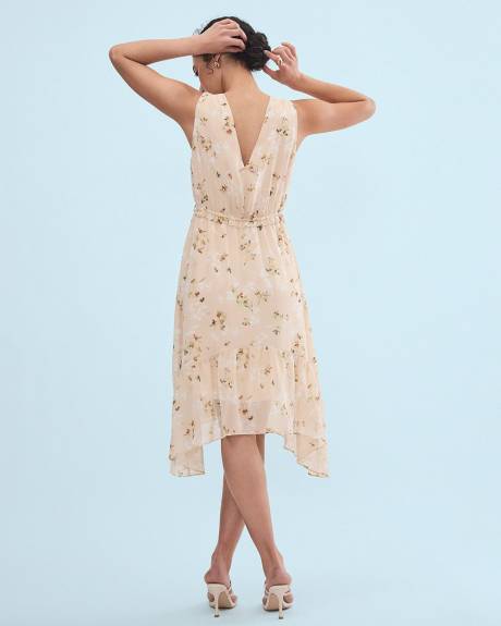 Fit and Flare Sleeveless Midi Dress with Floral Pattern