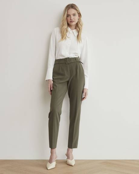 High-Rise Tapered Ankle Leg Crepe Pant With Belt