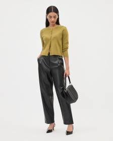 Faux-Leather High-Rise Barrel Pant