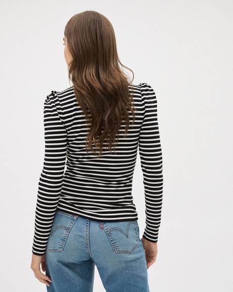 Long-Sleeve Crew-Neck Ribbed Top with Stripes