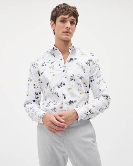 Slim-Fit Dress Shirt with Watercolour Floral Pattern