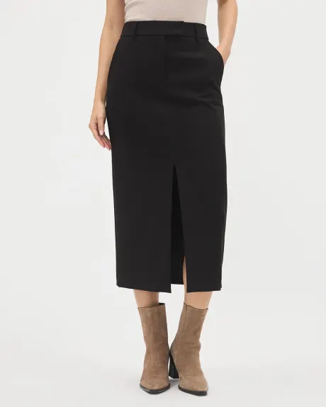 Black Twill Pencil Midi Skirt