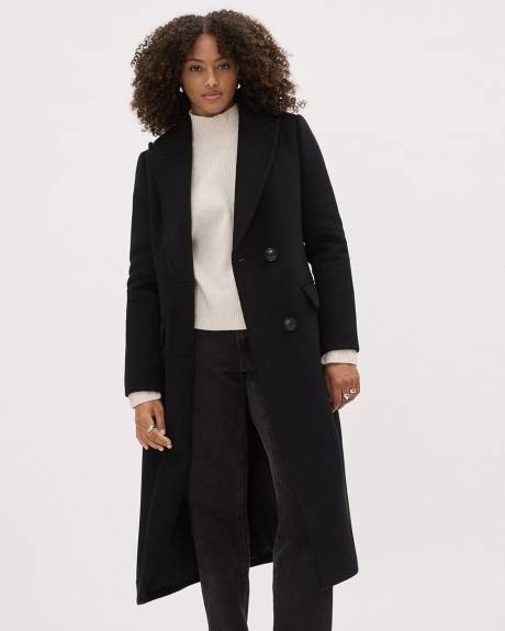 Manteau Long en Laine Unie à Boutonnage Double