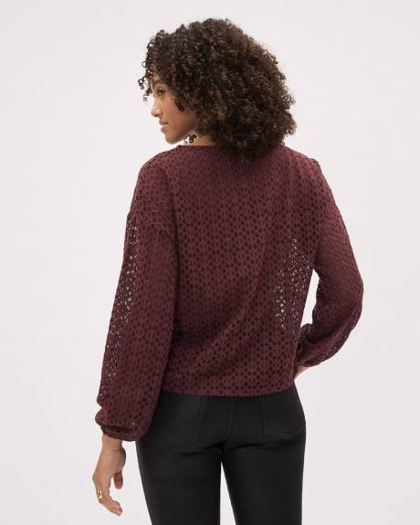 Long-Sleeve Crew-Neck Lace Top