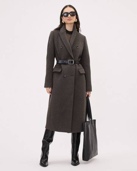 Manteau Long à Boutonnage Double en Laine