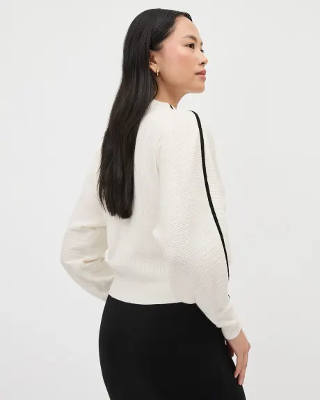 Long-Dolman-Sleeve Mock-Neck Ribbed Sweater