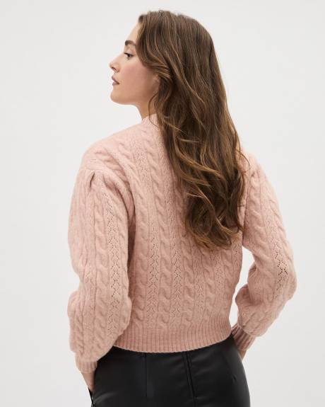 Pull en Tricot Spongieux à Col Rond Ondulé et Manches Longues