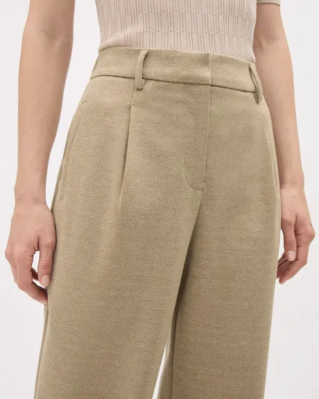 Pantalon Beige en Sergé à Taille Haute et Jambe Large