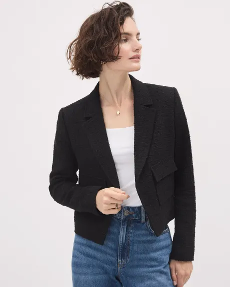 Bouclé Open Double-Breasted Cropped Blazer