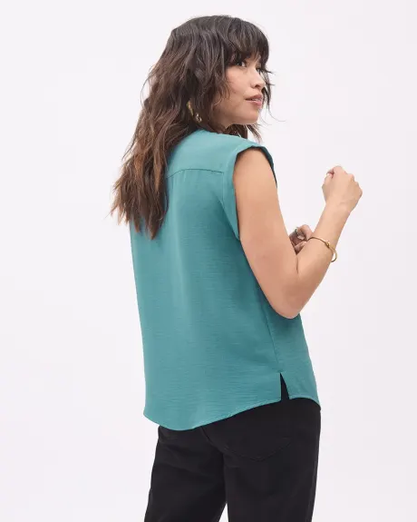 Blouse Boutonnée Fluide à Manches Très Courtes et Col Chemisier