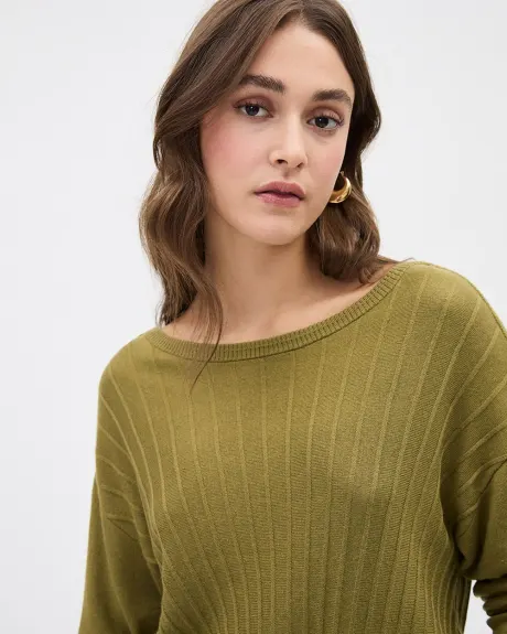 Long-Sleeve Boat-Neck Relaxed Sweater