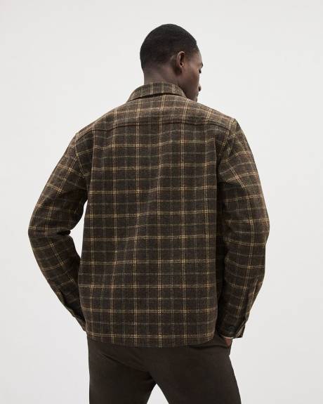 Long-Sleeve Plaid Brown Overshirt