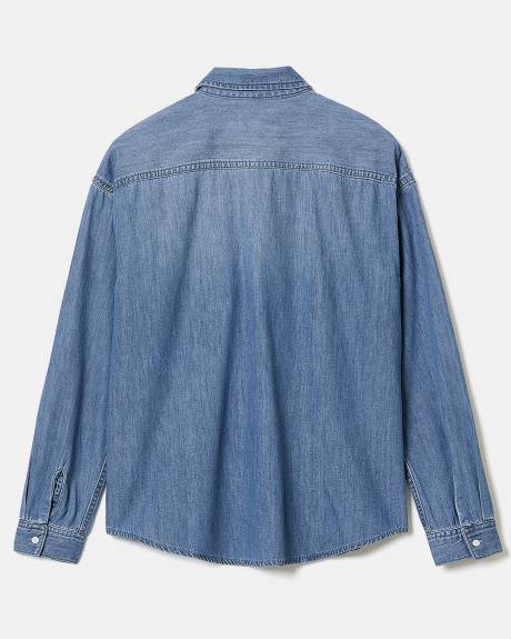 Blouse Boutonnée en Denim avec Détails Brodés