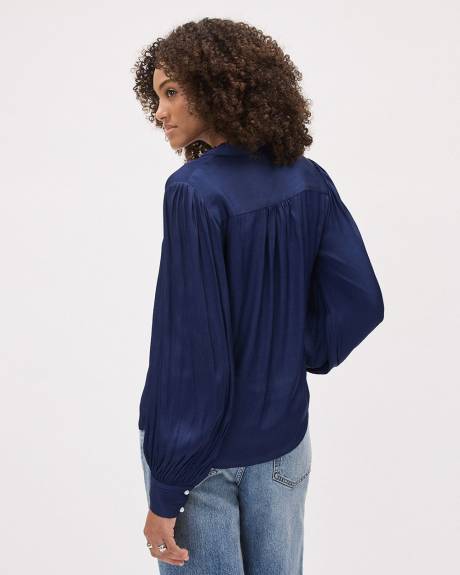 Blouse Boutonnée en Satin à Manches Longues Bouffantes