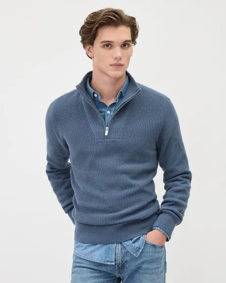 Long-Sleeve Half-Zip Mock-Neck Sweater