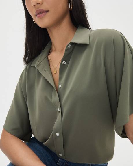 Blouse à Boutonner à Manches Courtes et Col Chemisier