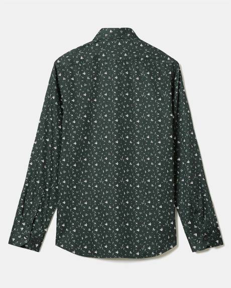 Tailored-Fit Dress Shirt with Foliage Print