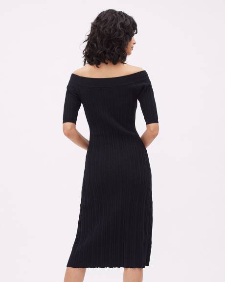 Robe Ajustée en Tricot Côtelé à Épaules Dénudées